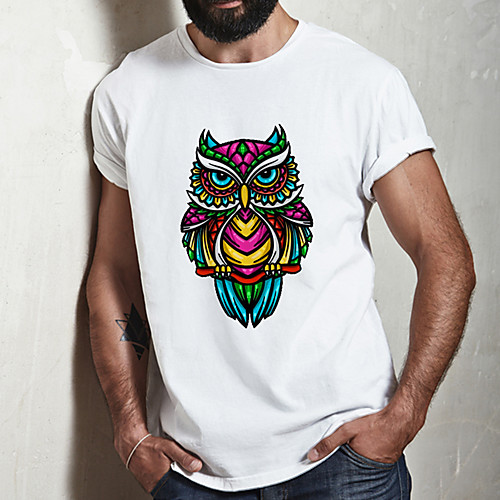 

Men's Unisex Tee T shirt Hot Stamping Graphic Prints Owl Plus Size Print Short Sleeve Casual Tops Cotton Basic Designer Cool Big and Tall White