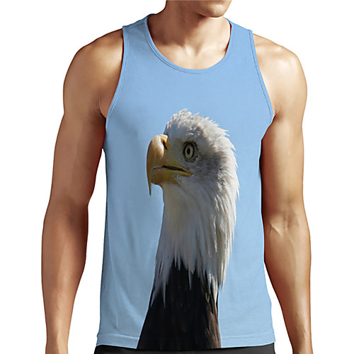 

Men's Unisex Tank Top Undershirt 3D Print Graphic Prints Eagle Animal Plus Size Print Sleeveless Casual Tops Basic Designer Big and Tall Light Blue