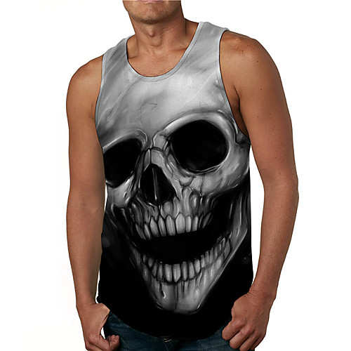 

Men's Tank Top Undershirt 3D Print Graphic Prints Skull Print Sleeveless Daily Tops Casual Designer Big and Tall Gray