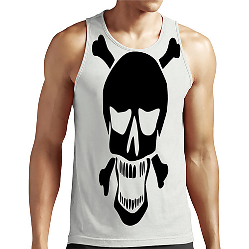 

Men's Unisex Tank Top Undershirt 3D Print Graphic Prints Skull Plus Size Print Sleeveless Casual Tops Basic Designer Big and Tall White