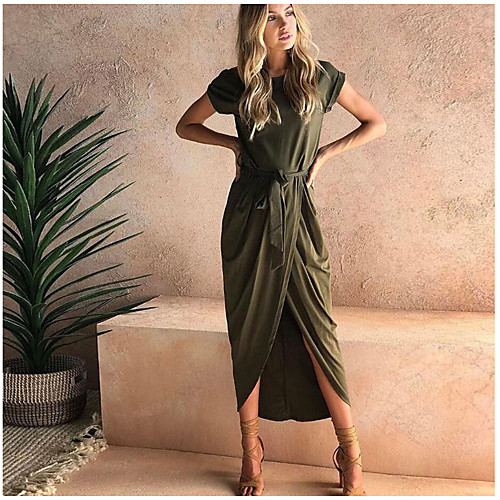 

Women's A Line Dress Knee Length Dress A large number of spot goods shipped within 24 hours Gray Green Black Short Sleeve Solid Color Summer Casual 2021 S M L XL XXL XXXL