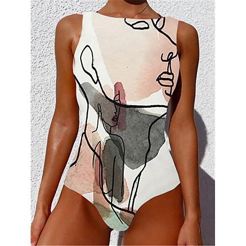 

Women's One Piece Monokini Swimsuit Tummy Control Slim Abstract White Swimwear Strap Bathing Suits New Casual Sexy / Padded Bras / Beach