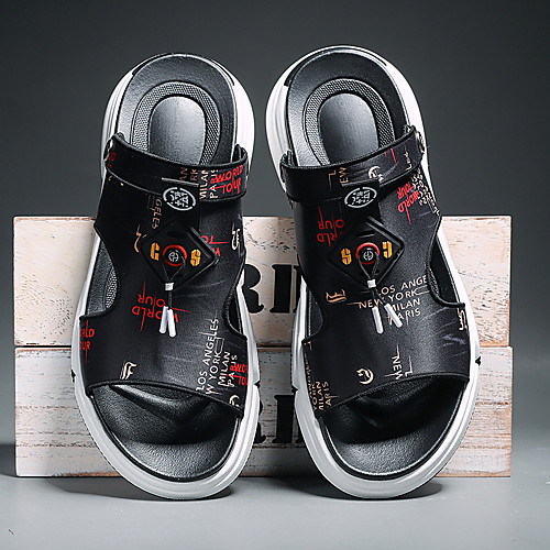 

Men's Sandals Beach Daily Nappa Leather Breathable Non-slipping Wear Proof White Black Gray Summer