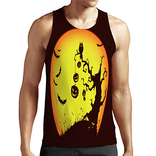 

Men's Unisex Tank Top Undershirt 3D Print Graphic Prints Pumpkin Plus Size Print Sleeveless Casual Tops Basic Designer Big and Tall Yellow