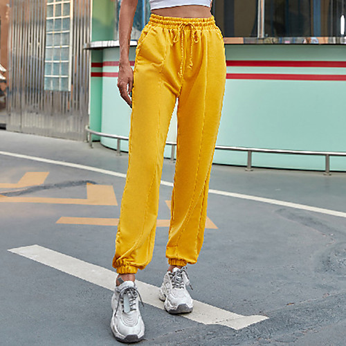

Women's Basic Casual / Sporty Comfort Daily Weekend Jogger Pants Plain Full Length Drawstring Pocket Purple Yellow Khaki