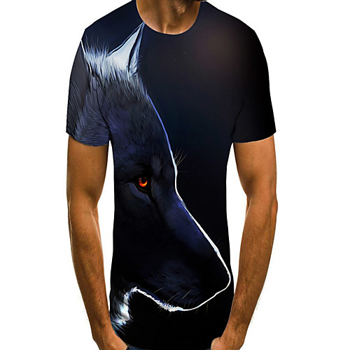 

Men's Unisex Tee T shirt 3D Print Graphic Prints Wolf Animal Plus Size Print Short Sleeve Daily Tops Cotton Basic Casual Designer Big and Tall Black Gray