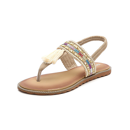 

Women's Sandals Boho Bohemia Beach Flat Heel PU Tassel Almond