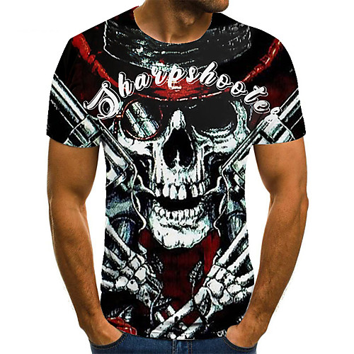 

Men's Unisex Tee T shirt 3D Print Graphic Prints Skull Plus Size Print Short Sleeve Casual Tops Basic Fashion Designer Big and Tall Black / White