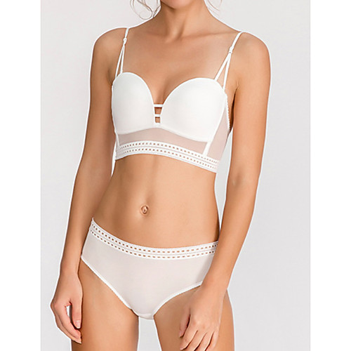 

Women's Bra & Panty Set Wireless 3/4 Cup Solid Color Sexy Khaki