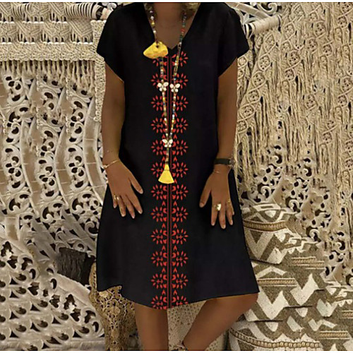 

Women's A Line Dress Knee Length Dress Blue Yellow Wine Khaki Green Black Red Short Sleeve Print Summer V Neck Elegant Casual 2021 M L XL XXL 3XL 4XL 5XL
