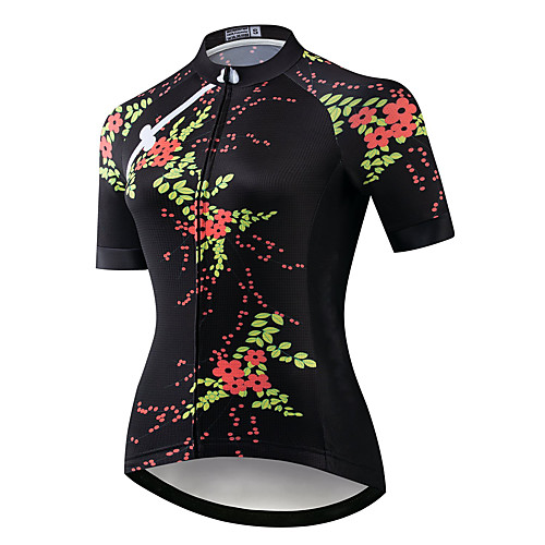 

21Grams Women's Short Sleeve Cycling Jersey Summer Spandex Polyester Black / Red Floral Botanical Bike Jersey Top Mountain Bike MTB Road Bike Cycling Quick Dry Moisture Wicking Breathable Sports