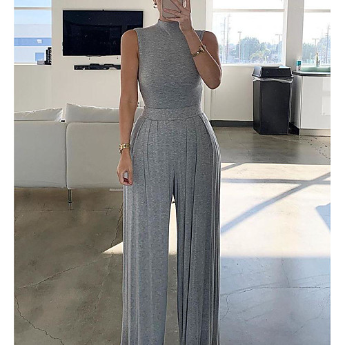 

Women's Ordinary Wide Leg Gray Jumpsuit Solid Colored