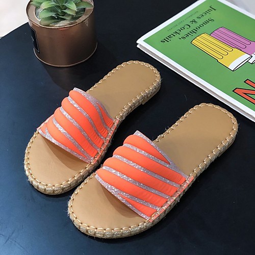 

Women's Sandals Outdoor Slippers Flat Heel Round Toe PU Rhinestone Solid Colored Yellow Light Red Black