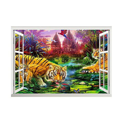 

3D False Window Tiger Animal Park Home Children's Room Background Decoration Can Be Removed Stickers