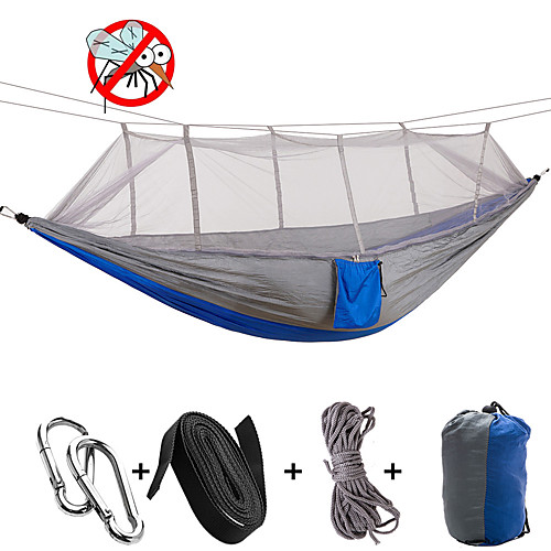 

Camping Hammock with Mosquito Net Double Hammock Outdoor Anti-Mosquito Ultra Light (UL) Moistureproof Well-ventilated Rectangular Parachute Nylon with Carabiners and Tree Straps for 2 person Camping