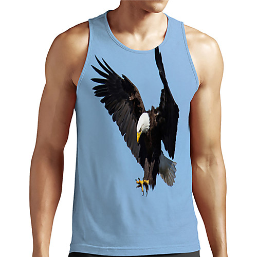 

Men's Unisex Tank Top Undershirt 3D Print Graphic Prints Eagle Animal Plus Size Print Sleeveless Casual Tops Basic Designer Big and Tall Blue