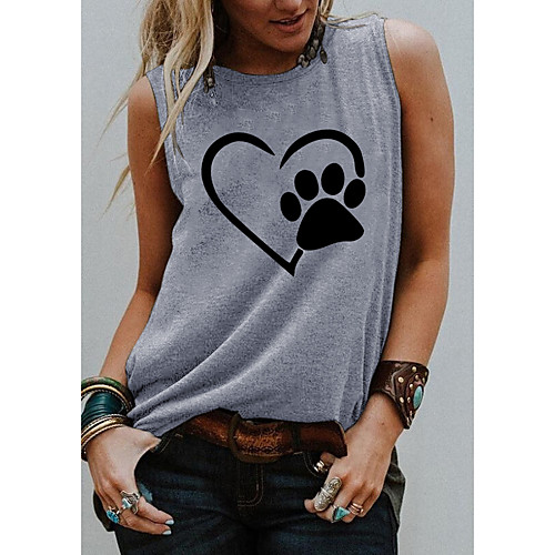

Women's Holiday Tank Top Vest T shirt Graphic Heart Print Round Neck Basic Tops Blue Purple Light gray / Going out