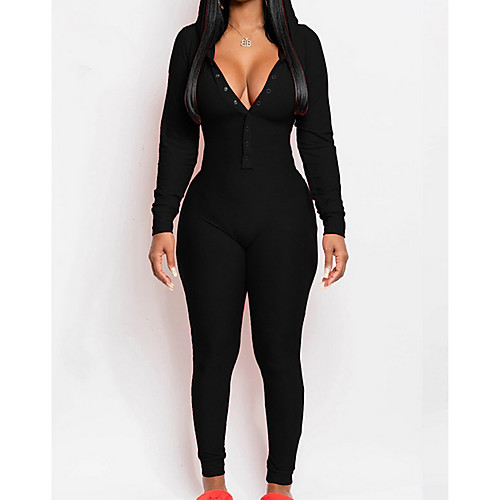 

Women's Ordinary Plunging Black Red Jumpsuit Solid Colored