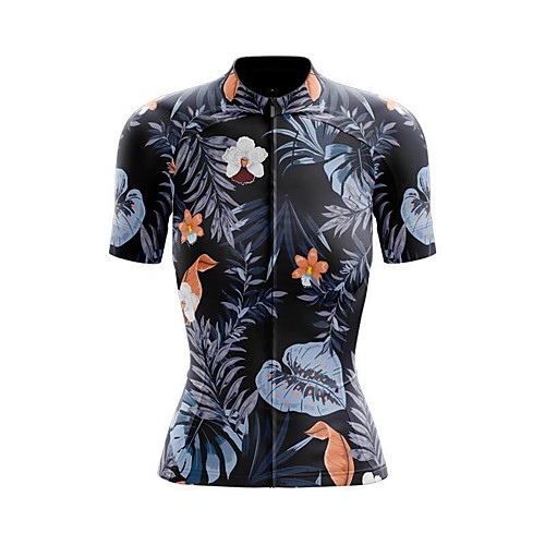 

21Grams Women's Short Sleeve Cycling Jersey Summer Spandex Polyester Black Floral Botanical Bike Jersey Top Mountain Bike MTB Road Bike Cycling Breathable Reflective Strips Back Pocket Sports