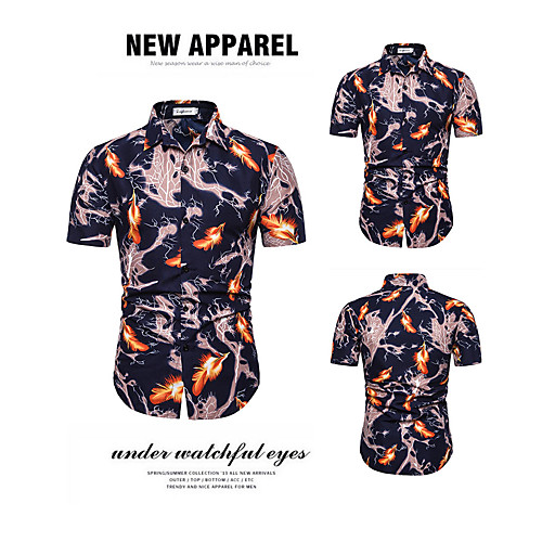 

Men's Shirt Other Prints Graphic Short Sleeve Casual Tops Casual Blue
