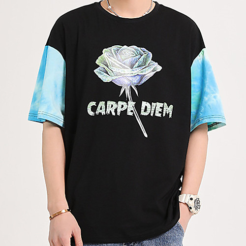 

Men's Unisex Tee T shirt Hot Stamping Patchwork Graphic Prints Rose Plus Size Short Sleeve Casual Tops 100% Cotton Basic Vintage Designer Big and Tall Black