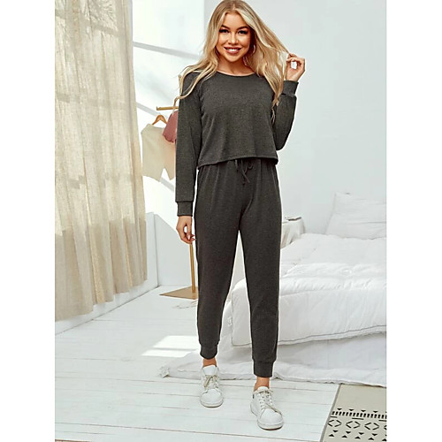 

Women's Basic Streetwear Solid Color Vacation Casual / Daily Two Piece Set Tracksuit T shirt Pant Loungewear Drawstring Tops