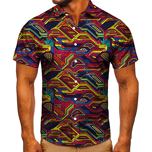 

Men's Shirt 3D Print Abstract Graphic Prints Button-Down Short Sleeve Street Tops Casual Fashion Classic Breathable Rainbow