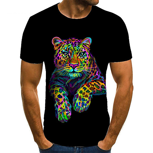 

Men's Unisex Tee T shirt 3D Print Graphic Prints Tiger Plus Size Print Short Sleeve Casual Tops Basic Fashion Designer Big and Tall Black