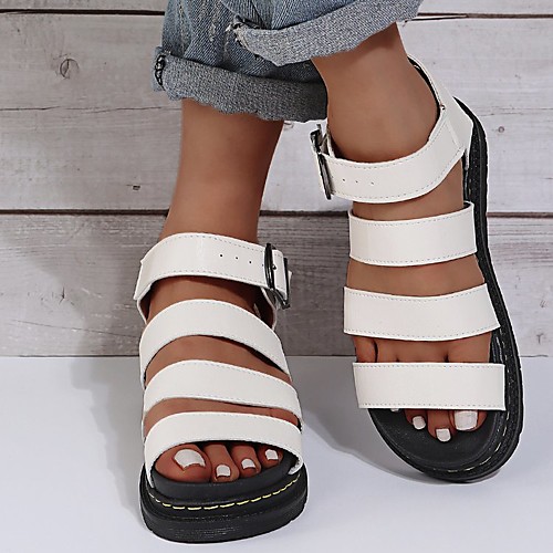 

Women's Sandals Platform Sandals Flat Heel Round Toe PU White Black