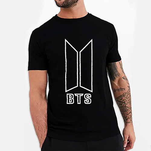 

Men's Unisex Tee T shirt Hot Stamping Graphic Prints Geometry Letter Plus Size Print Short Sleeve Casual Tops Cotton Basic Designer Big and Tall Black