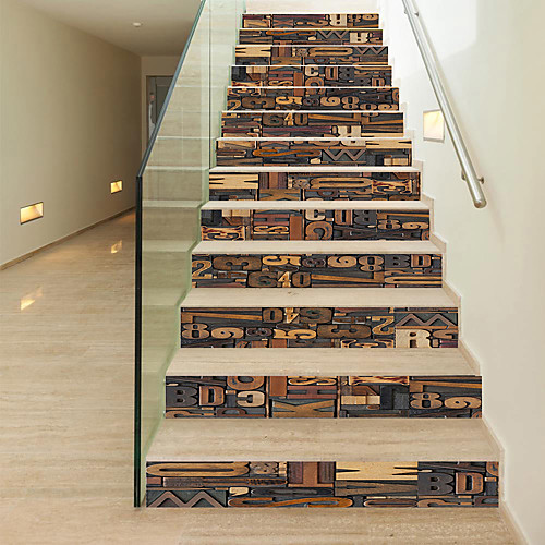

Creative 3d Staircase Diy Sticker Retro Digital Wood Grain Home Decoration Sticker Waterproof 3d Stereo Wall Sticker 13 Piece Set