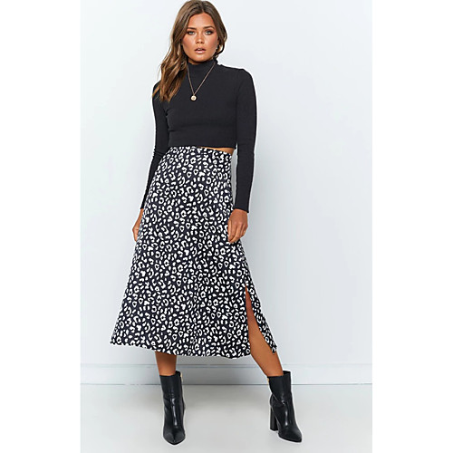 

Women's Going out Weekend Elegant Streetwear Skirts Leopard Split White Black Green