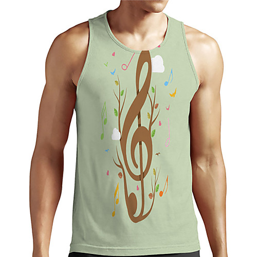 

Men's Unisex Tank Top Undershirt 3D Print Graphic Prints Notes Plus Size Print Sleeveless Casual Tops Basic Designer Big and Tall Green