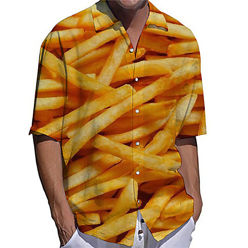 

Men's Shirt 3D Print French fries Plus Size 3D Print Button-Down Short Sleeve Casual Tops Casual Fashion Streetwear Breathable Yellow / Sports