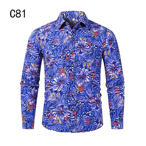 

Men's Shirt Other Prints Floral Leaves Long Sleeve Casual Tops Chinoiserie Classic Collar Light Purple