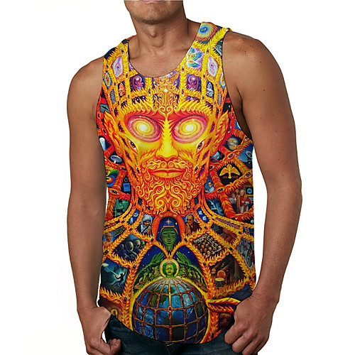 

Men's Tank Top Undershirt 3D Print Graphic Prints Buddha Print Sleeveless Daily Tops Casual Designer Big and Tall Gold