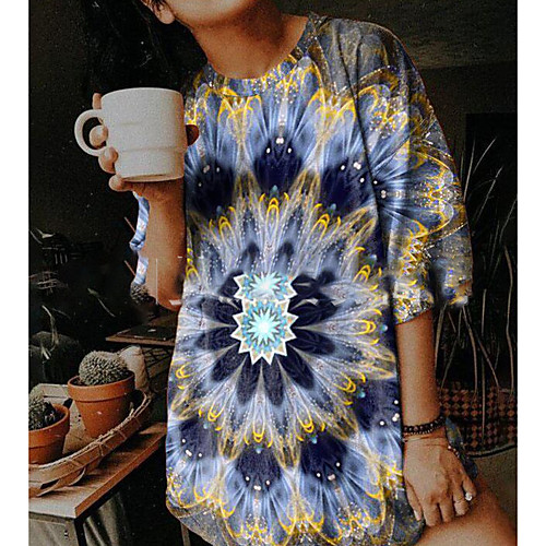 

Women's T Shirt Dress Tee Dress Short Mini Dress Blue Half Sleeve Tie Dye Summer Round Neck Casual Sexy 2021 S M L XL XXL