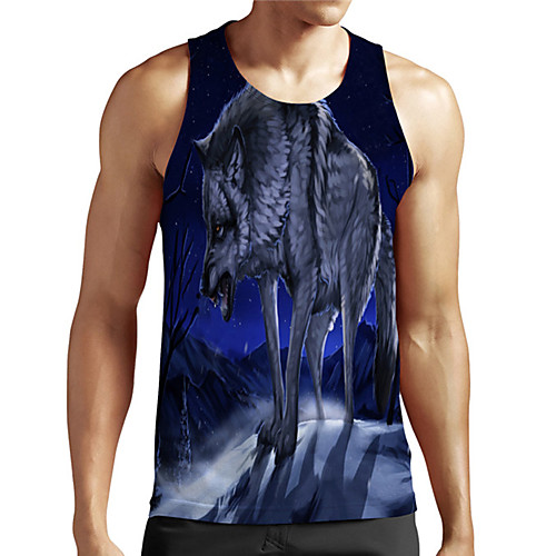 

Men's Unisex Tank Top Undershirt 3D Print Graphic Prints Wolf Plus Size Print Sleeveless Casual Tops Basic Designer Big and Tall Blue