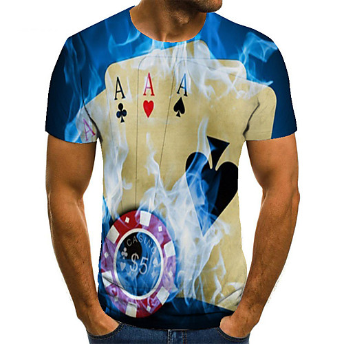 

Men's Unisex Tee T shirt Shirt 3D Print Graphic Prints Poker Plus Size Print Short Sleeve Casual Tops Basic Fashion Designer Big and Tall Round Neck Blue