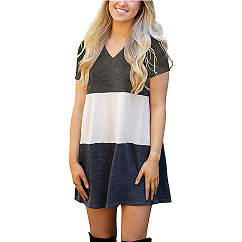 

Women's T Shirt Dress Tee Dress Knee Length Dress Lake Green Blue Purple Blushing Pink Gray Green Black Red Short Sleeve Stripes Spring Summer Casual / Daily 2021 S M L XL 2XL 3XL