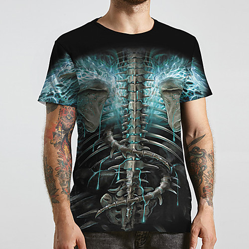 

Men's Unisex Tee T shirt 3D Print Graphic Prints Skeleton Plus Size Print Short Sleeve Casual Tops Basic Designer Big and Tall Blue