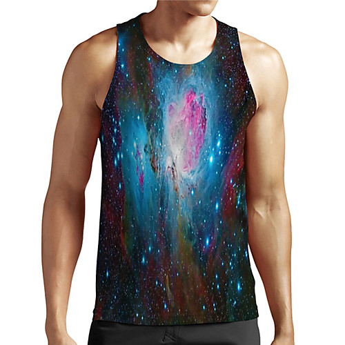 

Men's Unisex Tank Top Undershirt 3D Print Galaxy Graphic Prints Plus Size Print Sleeveless Casual Tops Basic Designer Big and Tall Blue