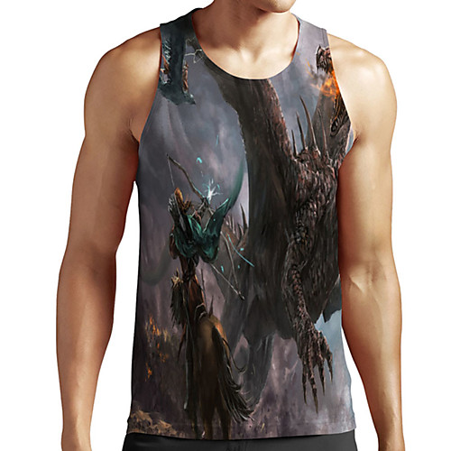 

Men's Unisex Tank Top Undershirt 3D Print Graphic Prints Dinosaur Plus Size Print Sleeveless Casual Tops Basic Designer Big and Tall Black