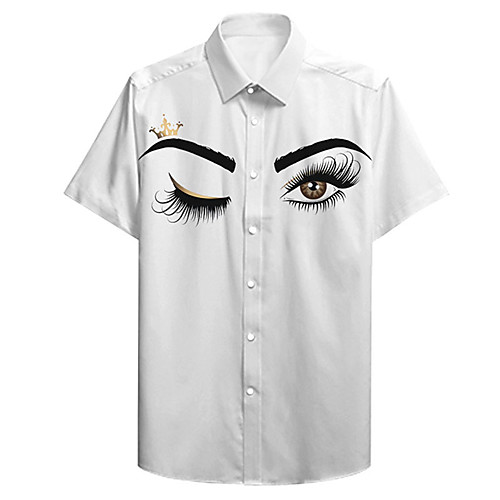 

Men's Shirt 3D Print Eye Plus Size 3D Print Button-Down Short Sleeve Casual Tops Casual Fashion Streetwear Breathable White