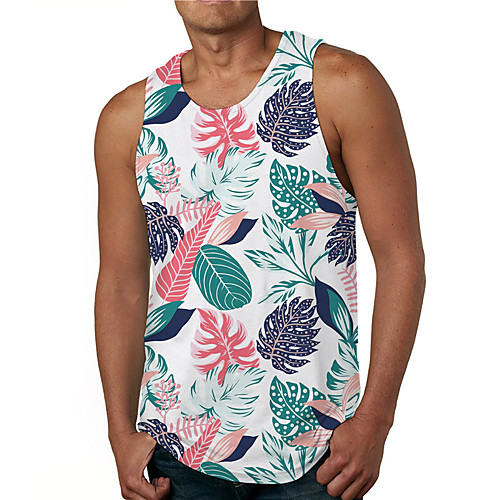 

Men's Tank Top Undershirt 3D Print Graphic Prints Leaves Print Sleeveless Daily Tops Casual Designer Big and Tall White