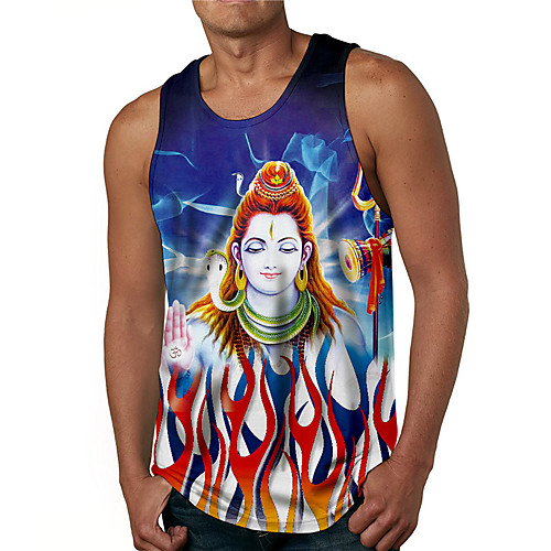 

Men's Tank Top Undershirt 3D Print Graphic Prints Buddha Print Sleeveless Daily Tops Casual Designer Big and Tall Blue