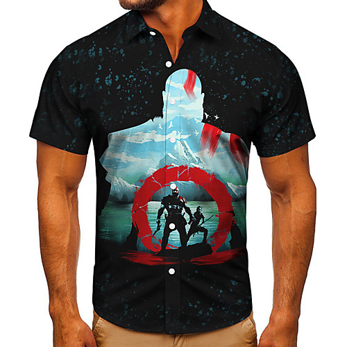 

Men's Shirt 3D Print Anime Graphic Prints Button-Down Short Sleeve Street Tops Casual Fashion Classic Breathable Black