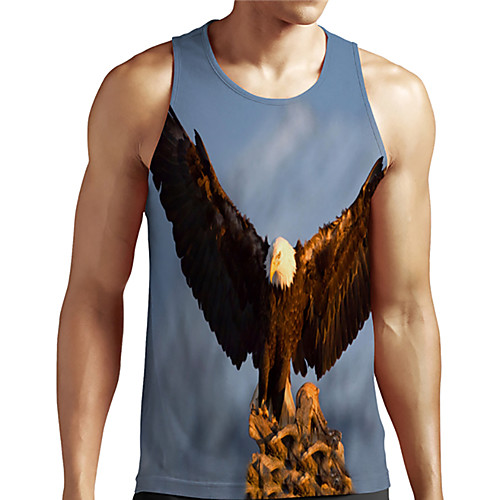

Men's Unisex Tank Top Undershirt 3D Print Graphic Prints Eagle Animal Plus Size Print Sleeveless Casual Tops Basic Designer Big and Tall Blue