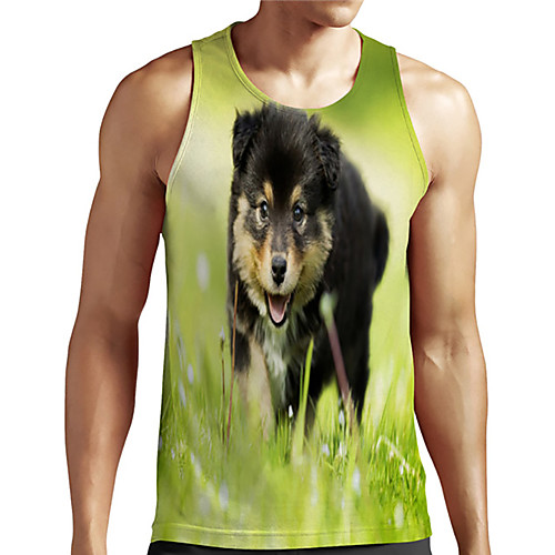 

Men's Unisex Tank Top Undershirt Shirt 3D Print Dog Graphic Prints Animal Plus Size Print Sleeveless Casual Tops Basic Designer Big and Tall Round Neck Green / Summer
