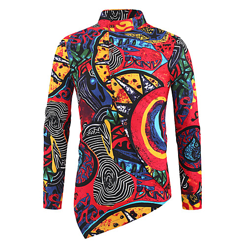 

Men's Shirt Graphic Long Sleeve Casual Tops Ethnic Style Retro Red